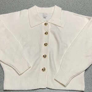 A New Day Heart Button Cardigan Cream XL NWT 2024
